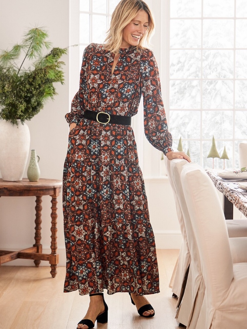 Garnet Hill Ballad Swiss Dot Maxi Dress